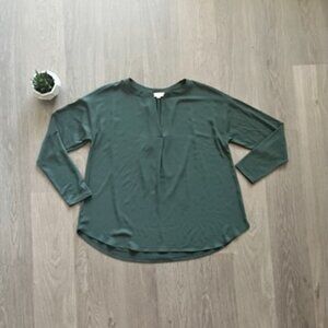 LOFT Forest Green V-Neck Dual Material Tunic-Style Blouse